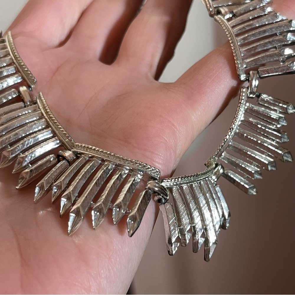 Vintage Coro Modernist art Deco Brutalist Matte Silver RARE Choker Necklace